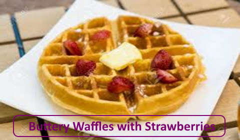 Buttery Waffles with Strawberries Breakfast healthy morning